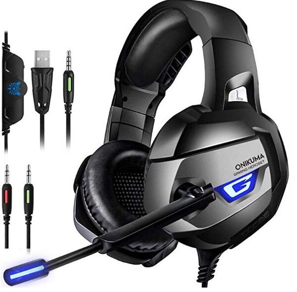 PS4 Gaming Headset - ONIKUMA Gaming Headset with 7.1 Surround Sound, Xbox One Headset with Noise Canceling Mic LED Light, Over-Ear Headphones