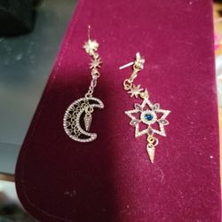 Star And Moon In a Gold Filled Setting With Tiny Sapphire