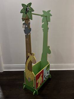 Colorful wooden freestanding kids clothing rack 