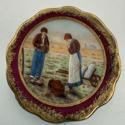 Limoges Miniature Hand Painted Plate Red Farmers, France Vintage