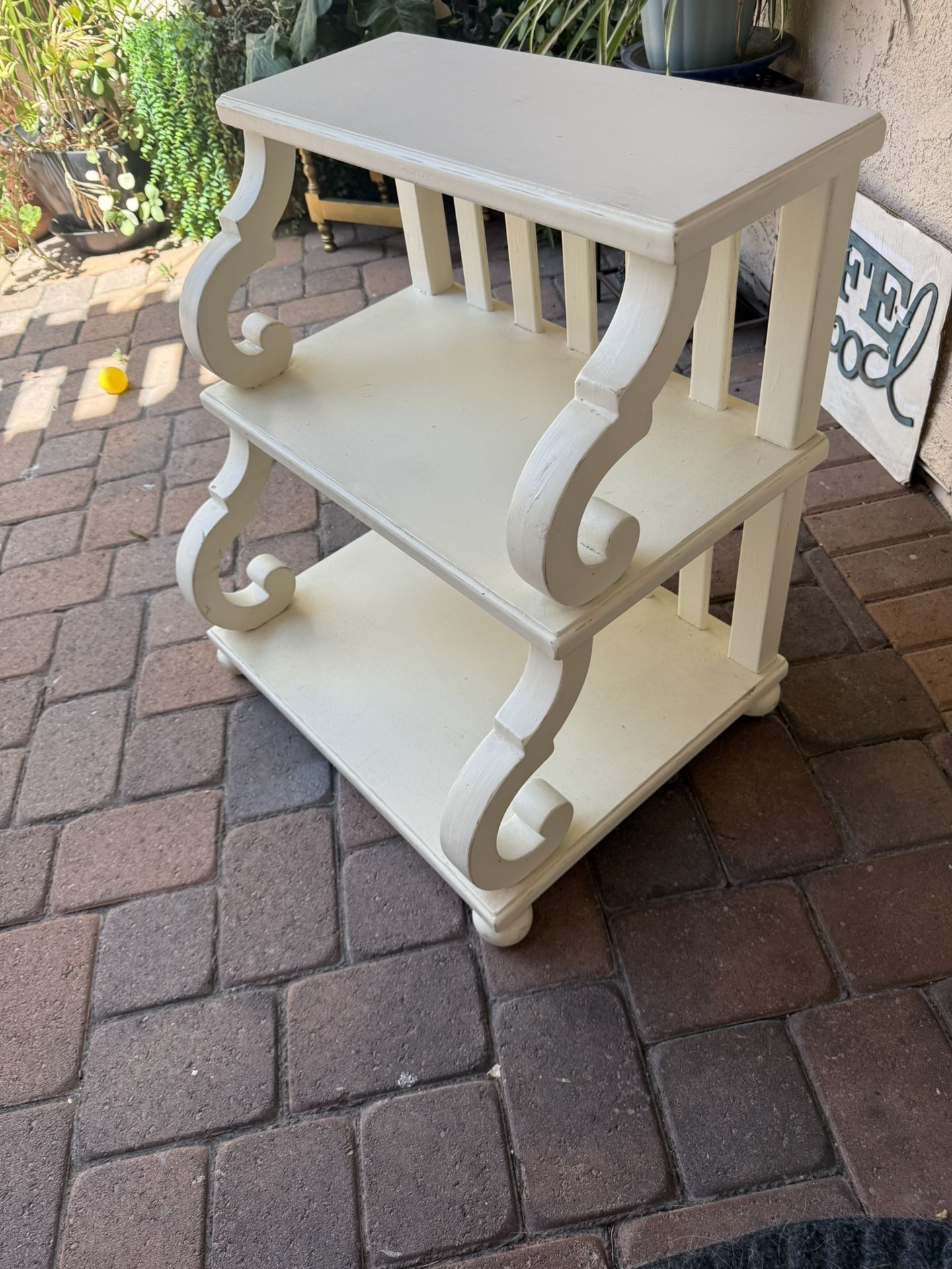 Vintage Cream Wooden Shelf – $45