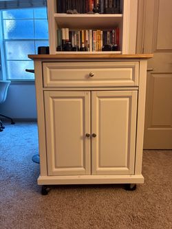 Crosley White Kitchen Cart with Butcher Block Top