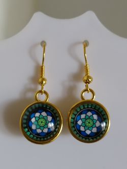 Gold Plated Cabochon Dangle Eearrings
