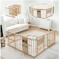 Large Wooden Baby Playpen with Activity Panel