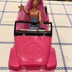 2008 Mettlel  Barbie Bright Hot Pink Jeep Beach cruiser surfer car, 2 Seats , Black Roller Bar. 