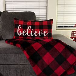 Plaid Blanket And Pillow 