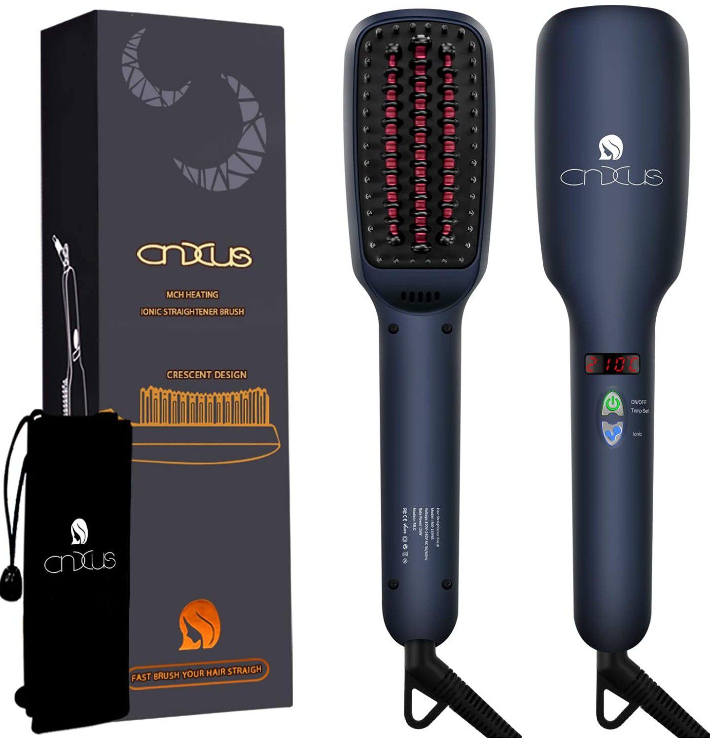Hair Straightening Brush, MCH Ceramic, Ionic, Frizz Free Hair Care for Silky Straight Hair, LCD Display, Adjustable Temperature
