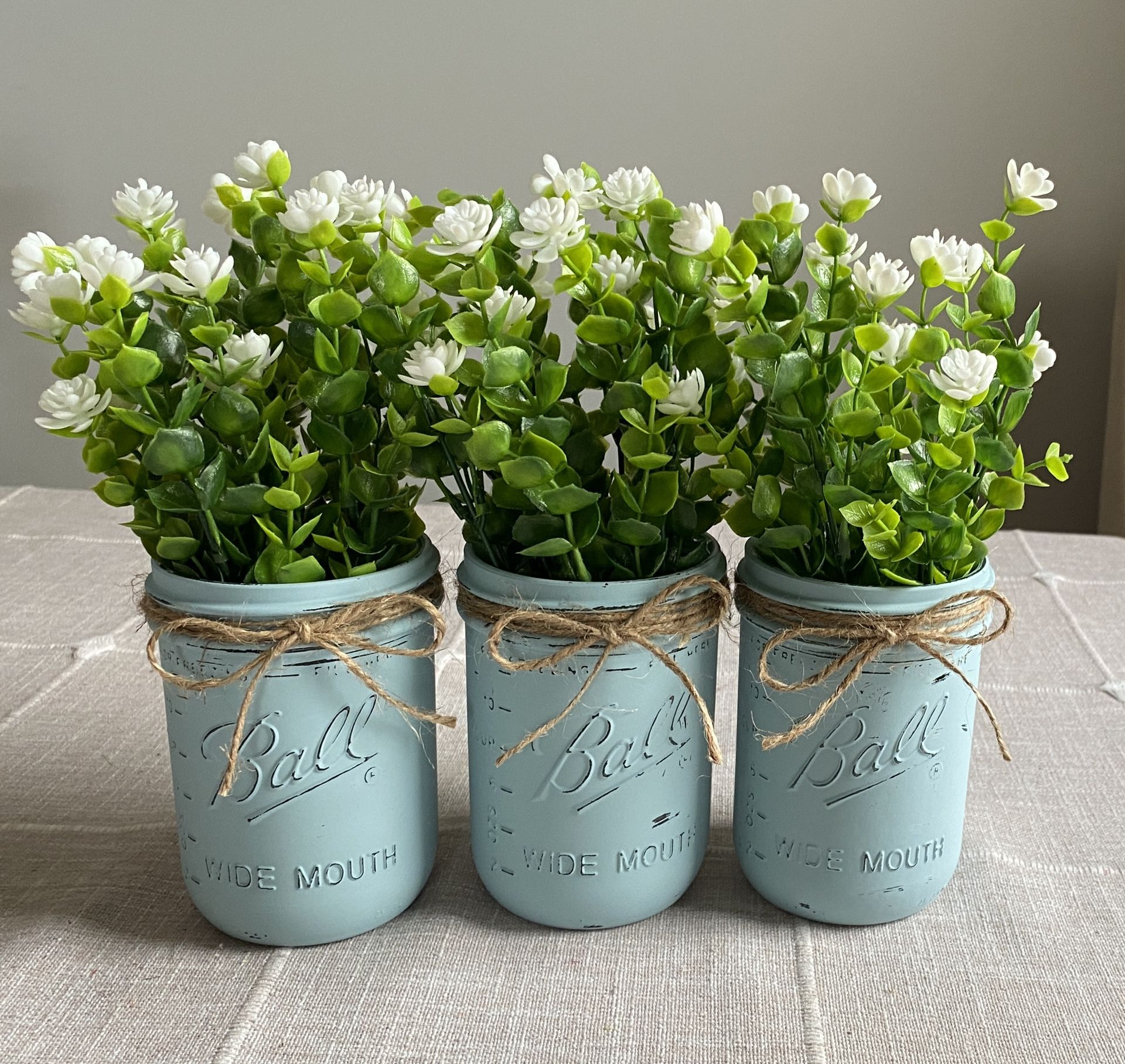 Chalk Painted & Distressed Mason Jar Vases 3 For $18
