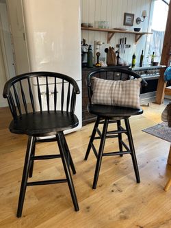 Antique black swivel stools with backrest
