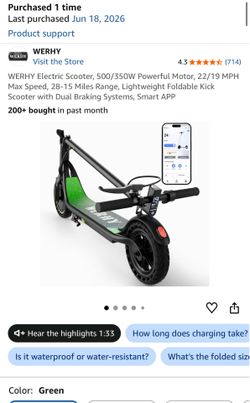 Brand new Open box Electric Scooter, 350W Powerful Motor, 19 MPH Max Speed, 15 Miles Range, Lightweight Foldable Kick Scooter with Dual Braking System