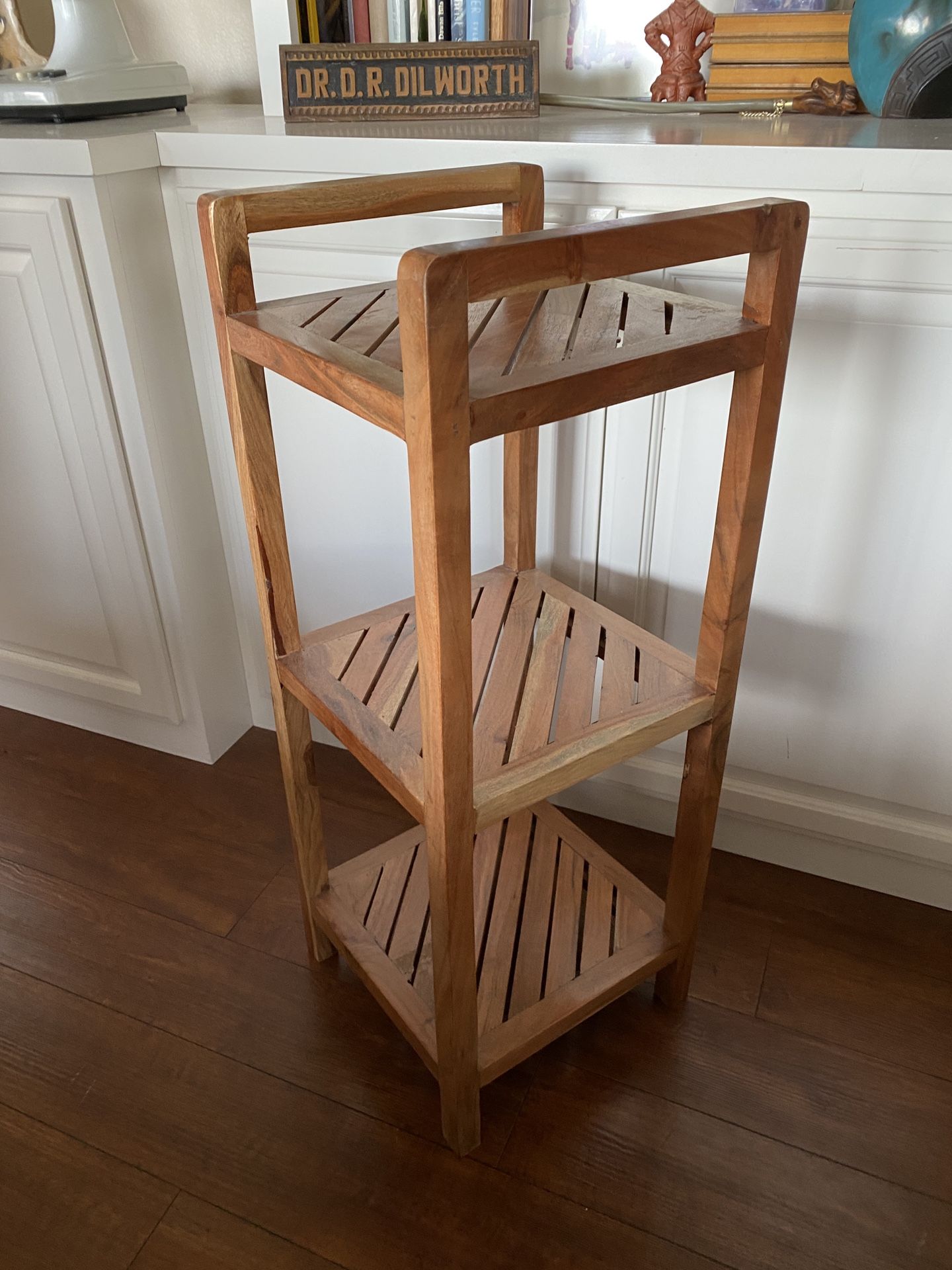 Wood End Table, Shelves, Plant Stand - 12” x 12” X 31.5”