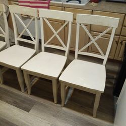 4 Soiled WOOD CHAIRS Good Condition Little TLC