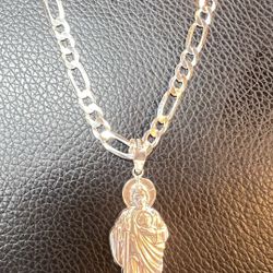 925 Silver Italian 22” Chain With St Jude Pendant 