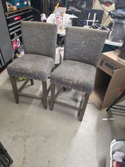Free Chair Set of 2 Gray Upholstered Counter Stools
