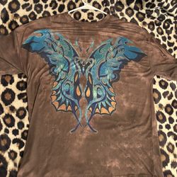 Brown and blue butterfly graphic tee