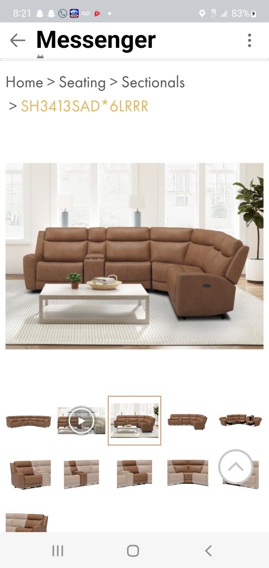 6 Pc Leather Modular Power Sectional (New )