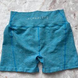 Alphalete Revival Training Teal Blue Gym Compression  Short Shorts 4” inseam