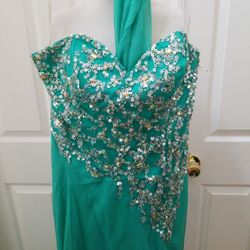 Teal Green Strapless Sequined Dress Size 18