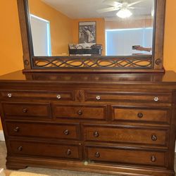 Great Bedroom Set Queen Bed Frame And Long Dresser 