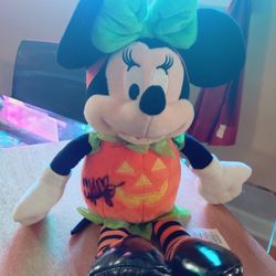 Disney Store Halloween Minnie Mouse Pumpkin Costume 15" Plush Stuffed Toy Autographed By Kimberly J. Brown
