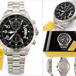 Invicta 13783 Men’s Chronograph Watch 45mm Black Dial Stainless Steel In Box