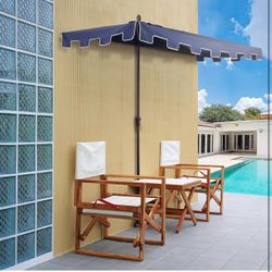 New JONATHAN 9 ft. Crank Half Patio Market Umbrella, Navy Space-Saving Wall-Hugging Design