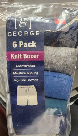 George 6 Pack Knit Boxer Cotton Blend Black Grey Blue SIZE S M115