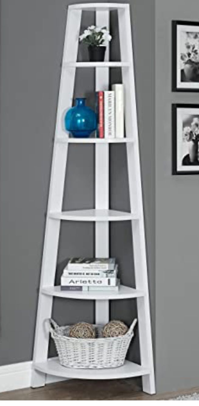 New!! Bookcase, bookshelves, organizer, storage unit , shelving display, living room furniture, corner bookcase, 72” H, white,