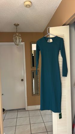 Teal Long Sleeve Bodycon Midi Dress(Small)