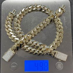 20mm Miami Cuban Link Gold Plated Set Chain & Bracelet 18k & 14k Iced Out Diamond Lock