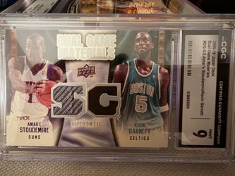 2009-10 Upper Deck Dual Game Materials Kevin Garnett, Amare Stoudemire memorabilia card #DG-GS in a CGC mint 9