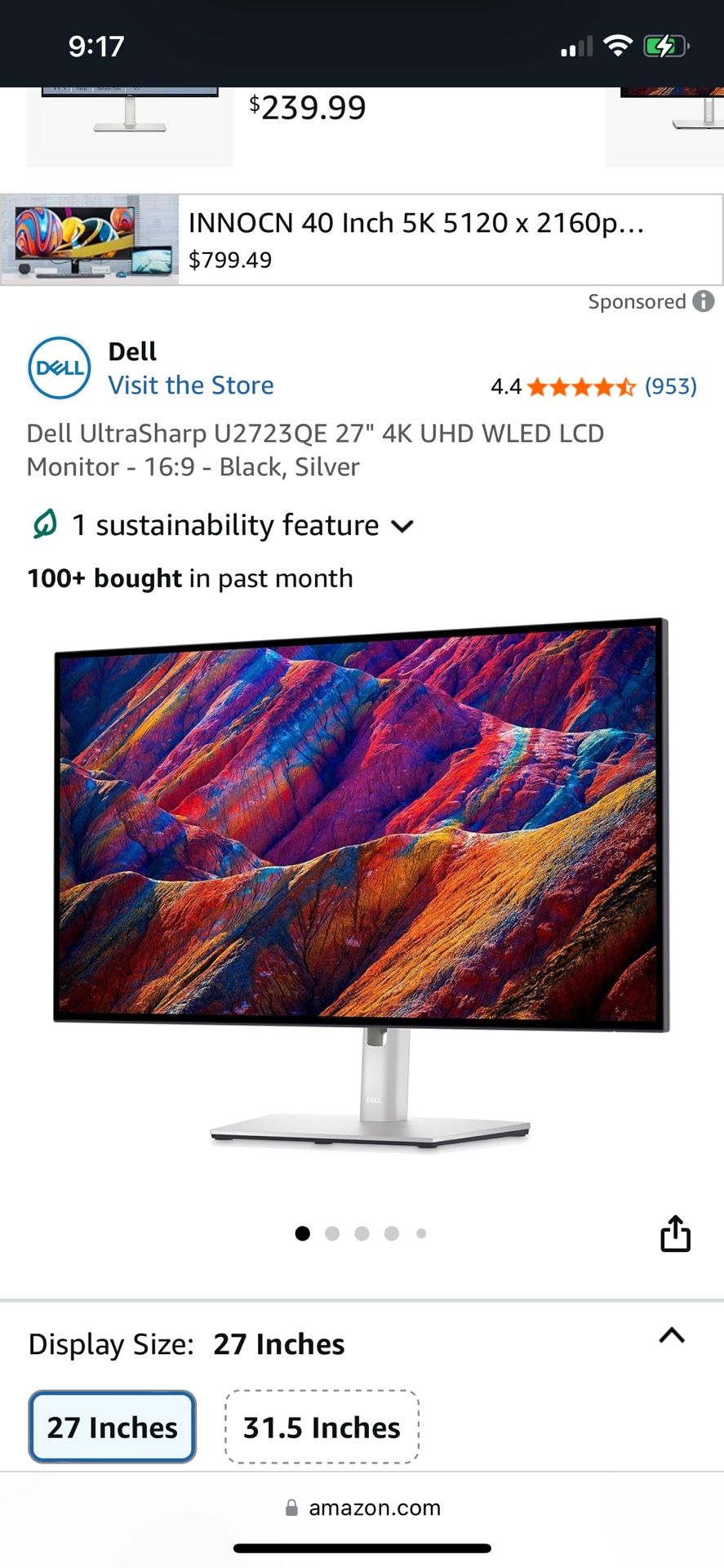 Dell UltraSharp U2723QE 27" 4K UHD WLED LCD Monitor - 16:9