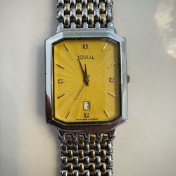 Vintage Jovial Swiss Watch – Gold Dial, Date Window, Two-Tone Bracelet