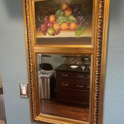 Hand Painted canvass antique  picture with mirror