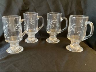 Princess House Heritage Etched Glass Coffee Mugs