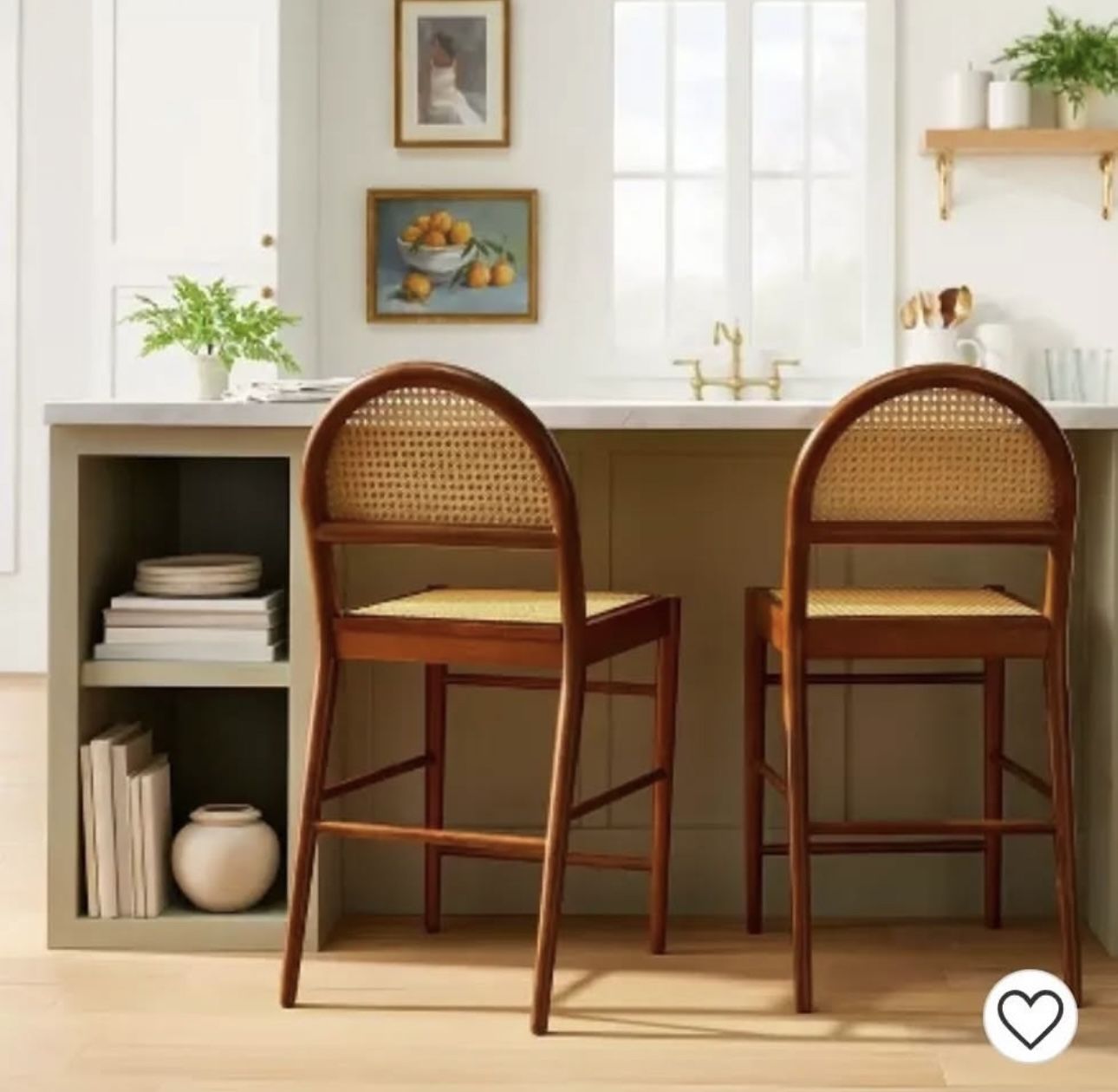 Gilbert Arch Back Caned Woven Counter Height Barstool Walnut - Threshold designed with Studio McGee