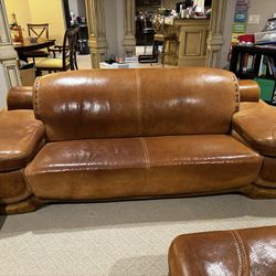 Vintage Patina Leather Couch Set 