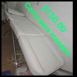 Massage bed, facial mist sprayer, facial lamp, and pedicure massage chair.