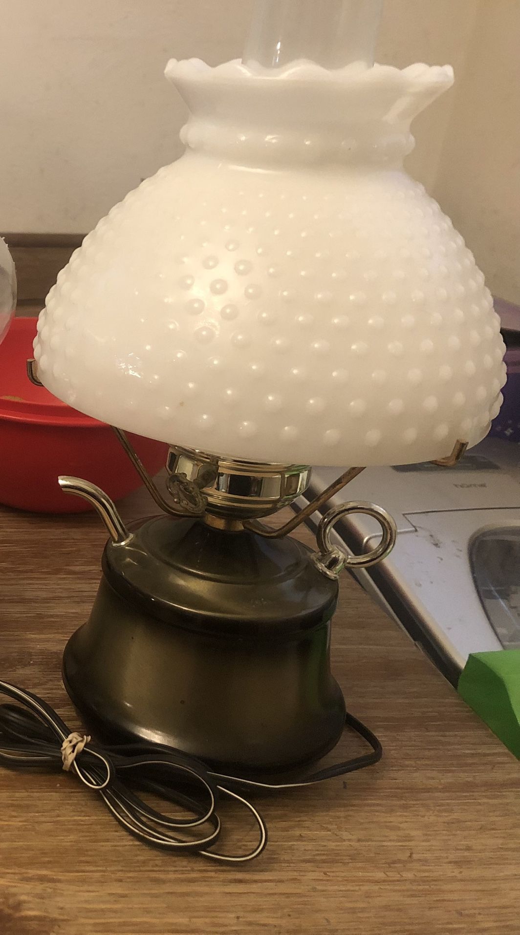 Vintage Lamp With Milk Glass Hobnail Shade