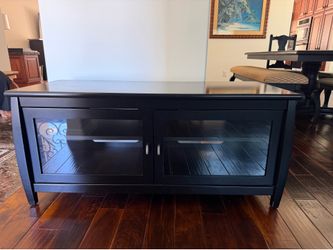 Black Wood TV Stand / Media Console with Glass Doors – 48”