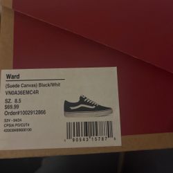 Vans Ward Suede Canvas Black/White Size 8.5
