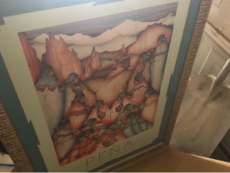Vintage Hand-Signed Amado Peña Jr. "Los Quince" Framed Art Print (1986)
