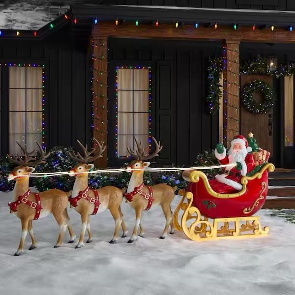 9 ft. Giant-Sized LED Santa's Sleigh with Reindeer Holiday Yard Decoration Y9