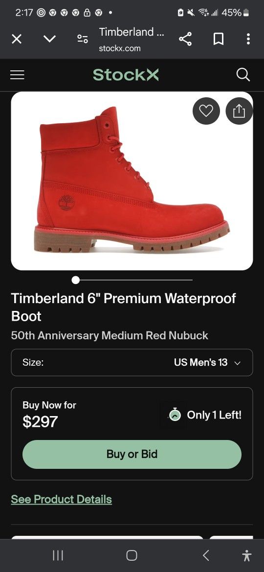 all red Timberlands with brown bottom size 13