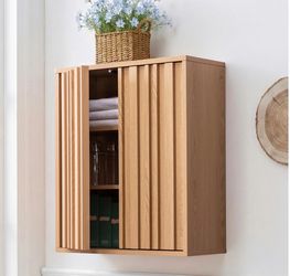 Natural Oak Slatted Wall Cabinet - new in box