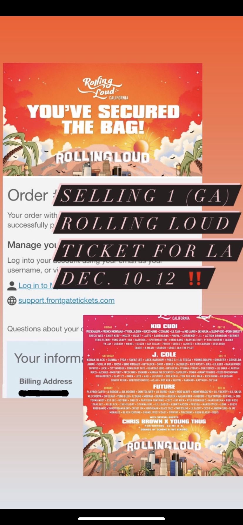 LA Rolling Loud ticket (GA) 