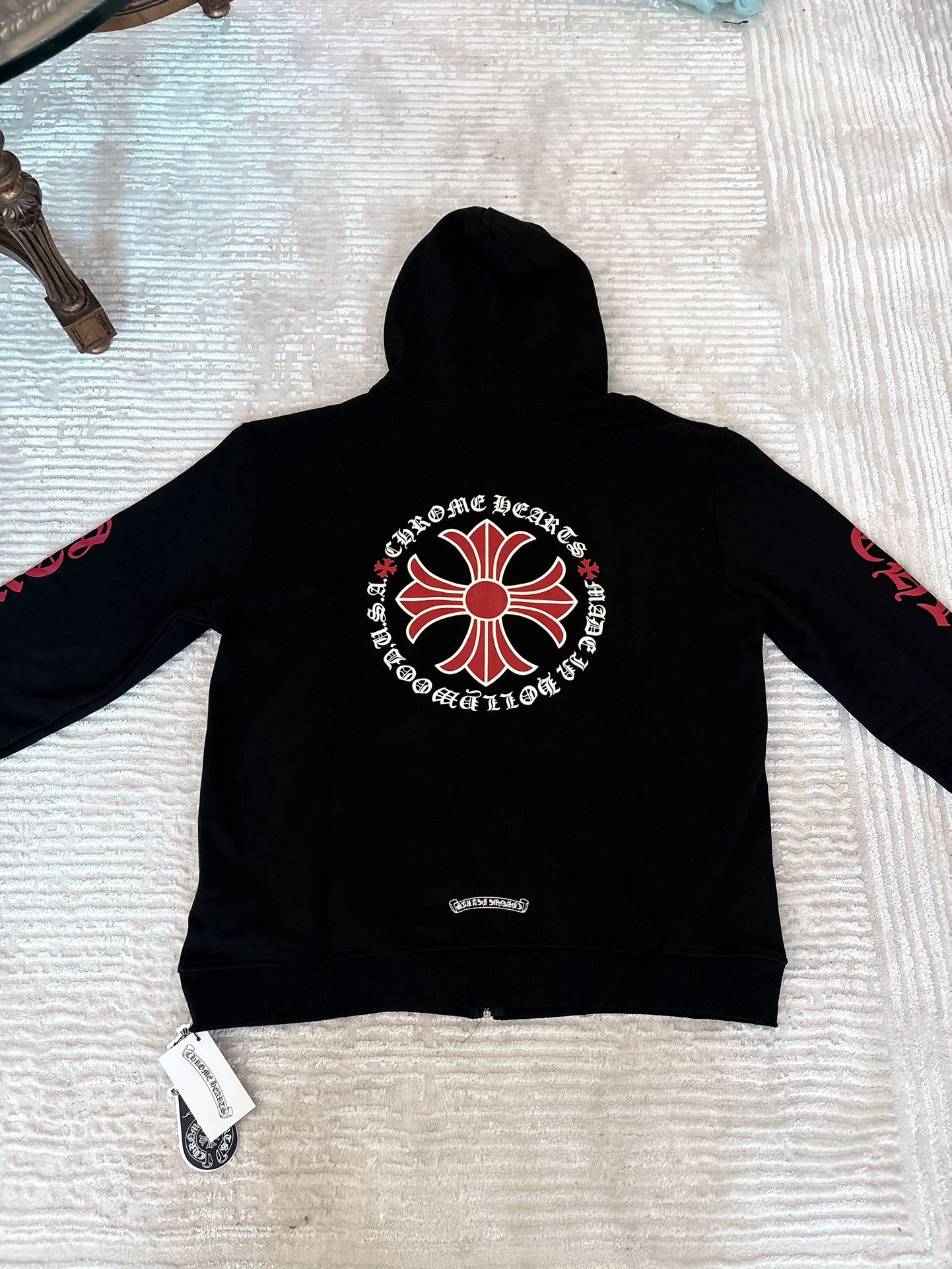 Black And Red Chrome Heart Zip Up