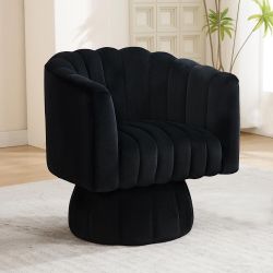 HOMYKA Swivel Accent Barrel Chair Cute Comfy Arm Chair - Velvet - Black