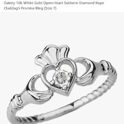 Dantiy 10k White Gold Open Heart Solitaire Diamond Size 7