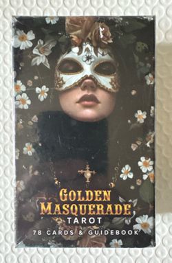 Golden Masquerade Tarot Card Deck Set with 78 Cards & Guidebook, New And Sealed.